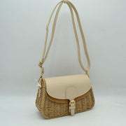 Woven Shoulder Bag with Adjustable Strap and Flap Closure