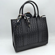 Woven Texture Tote Bag with Dual Top Handles and Scarf Accent