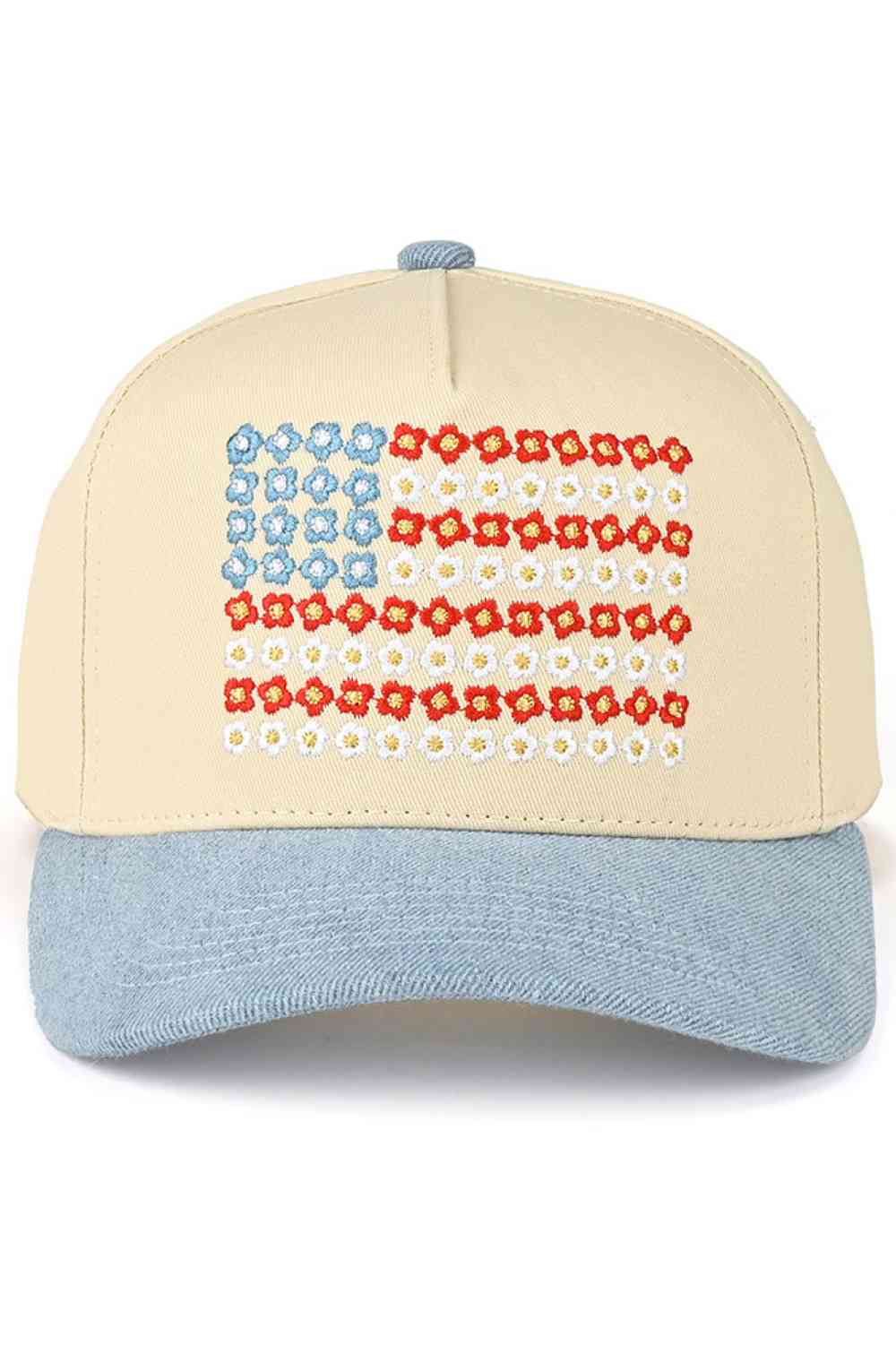 C.C Daisy Flower Pattern USA Flag Trucker Cap