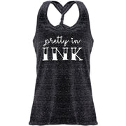 Pretty in Ink Black Gray Cosmic Twist Back Tank Top