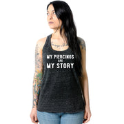 My Piercings Are My Story Black Gray Cosmic Twist Back Tank Top