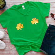 Lucky Gold Shamrocks Green Frost V-Neck Boobies Tee Shirt
