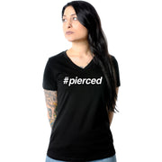 hashtag pierced Black Tapered V-Neck Tee Shirt