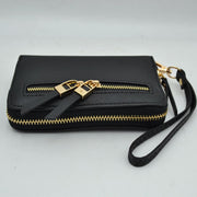Structured Dual Zipper Wristlet Wallet Clutch with Removable Strap