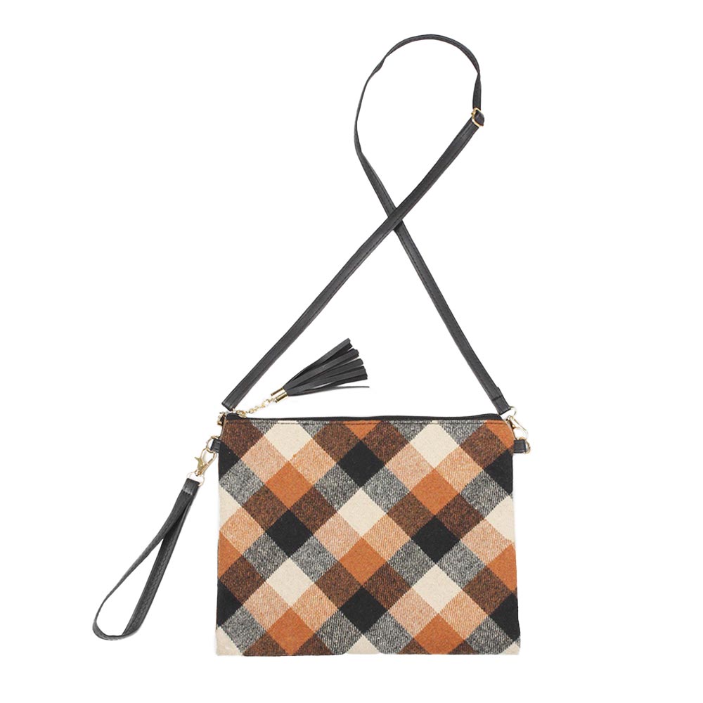 Plaid Check Crossbody Clutch Bag