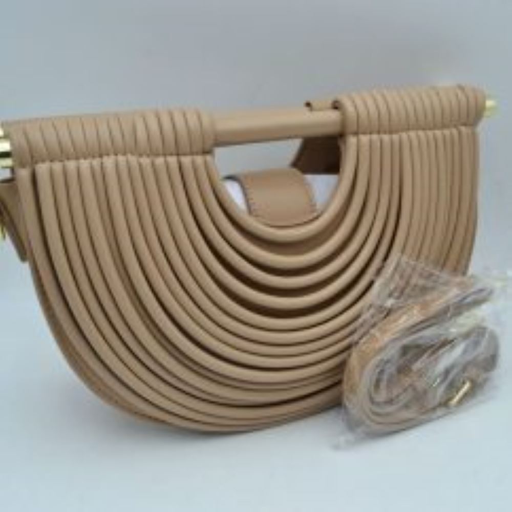 Structured Half-Moon Clutch Bag with Tubular Stitching and Shoulder Strap