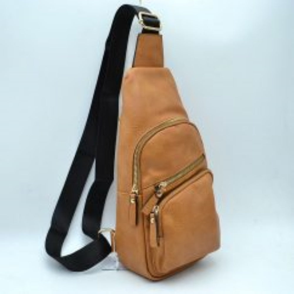 Multi-Zipper Crossbody Sling Bag with Adjustable Strap