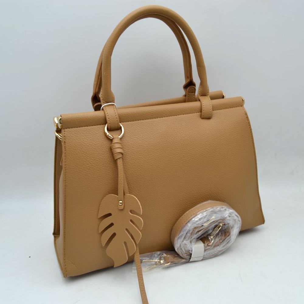 Elegant Tote Handbag with Detachable Shoulder Strap & Round Charm Keychain