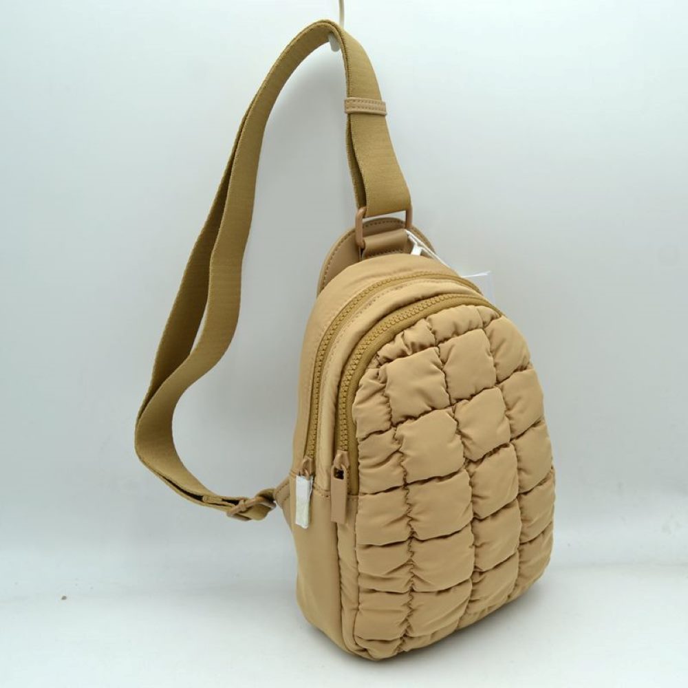 Ergonomic Puffer Sling Bag Multi-Zip Crossbody Backpack with Ruched Quilted Detail