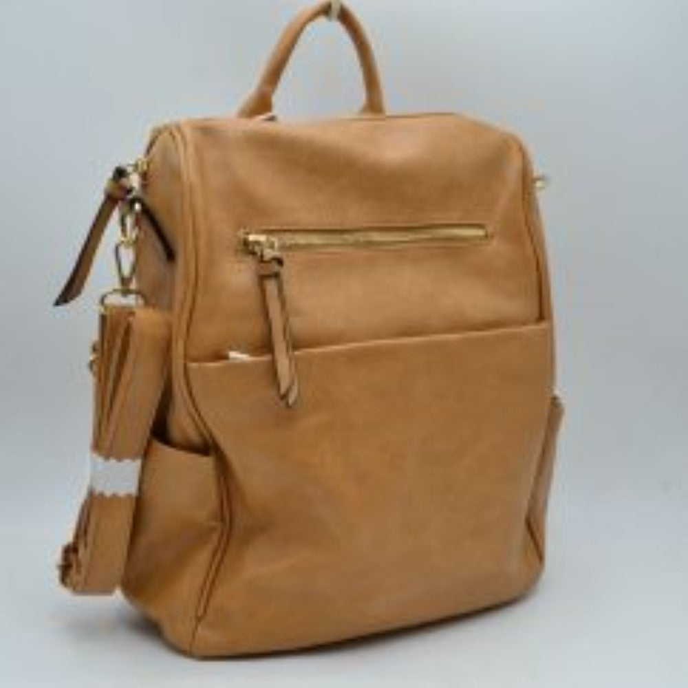 Structured Multi-Pocket Backpack with Metallic Zippers