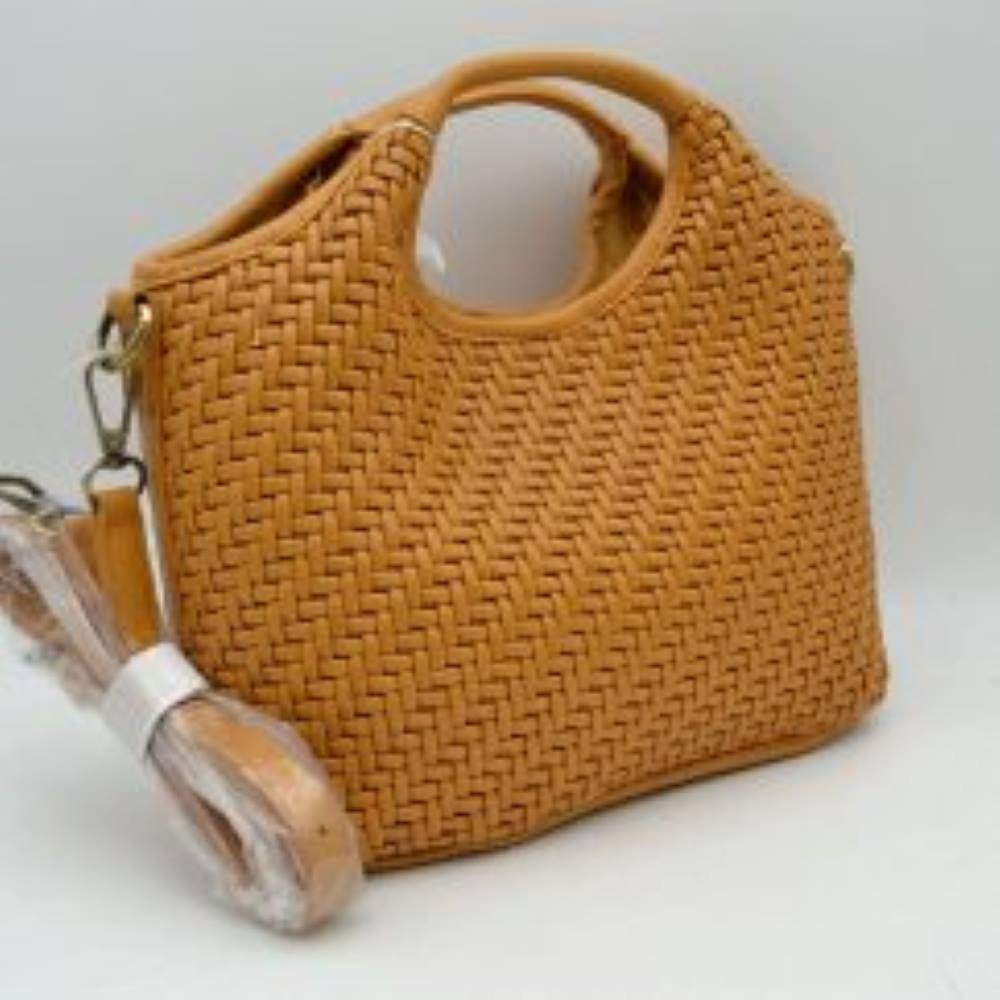 Woven Basket Weave Top-Handle Crossbody Bag and Handbag with Adjustable Strap