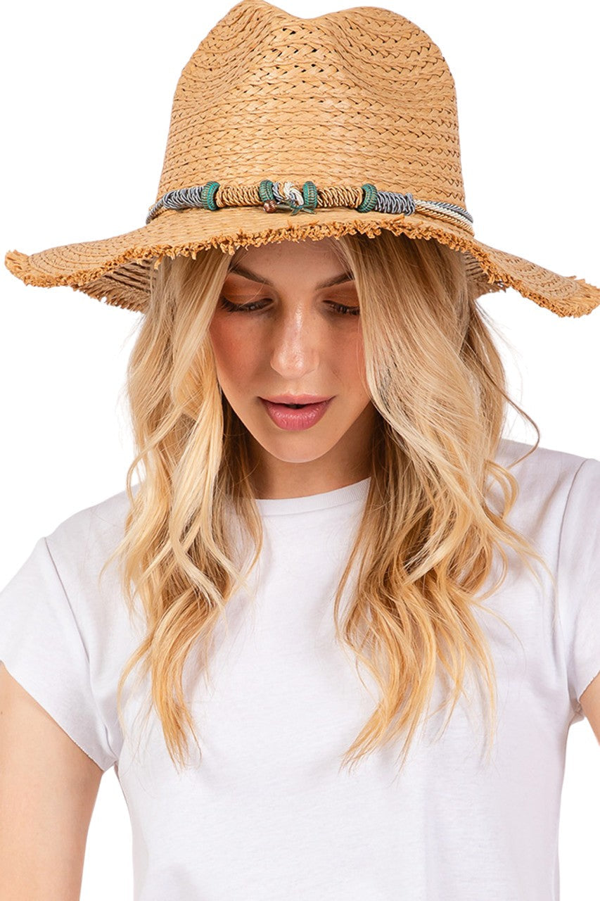 Braided Starfish Band Frayed Straw Summer Sun Hat