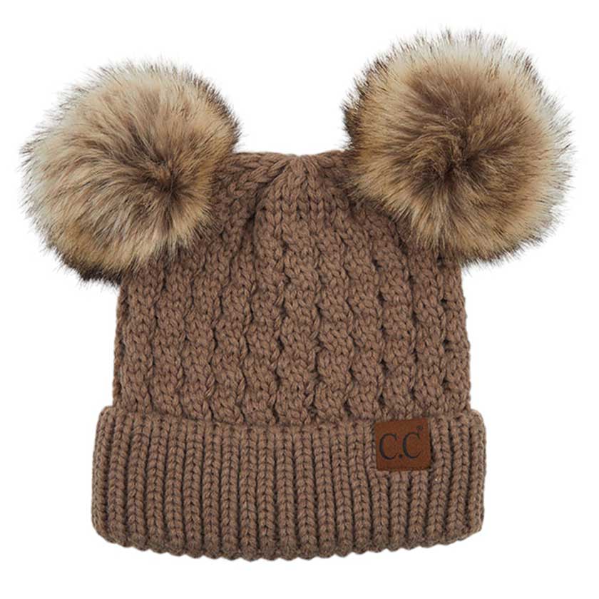 C.C Women's Double Pom All Over Cable Knit Beanie