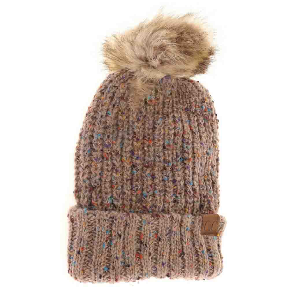 Confetti Mohair Ribbed Fur Pom C.C Beanie