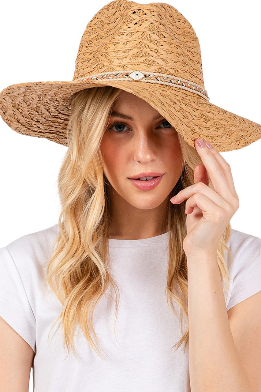 Evil Eye Straw Braided Band Summer Straw Sun Hat