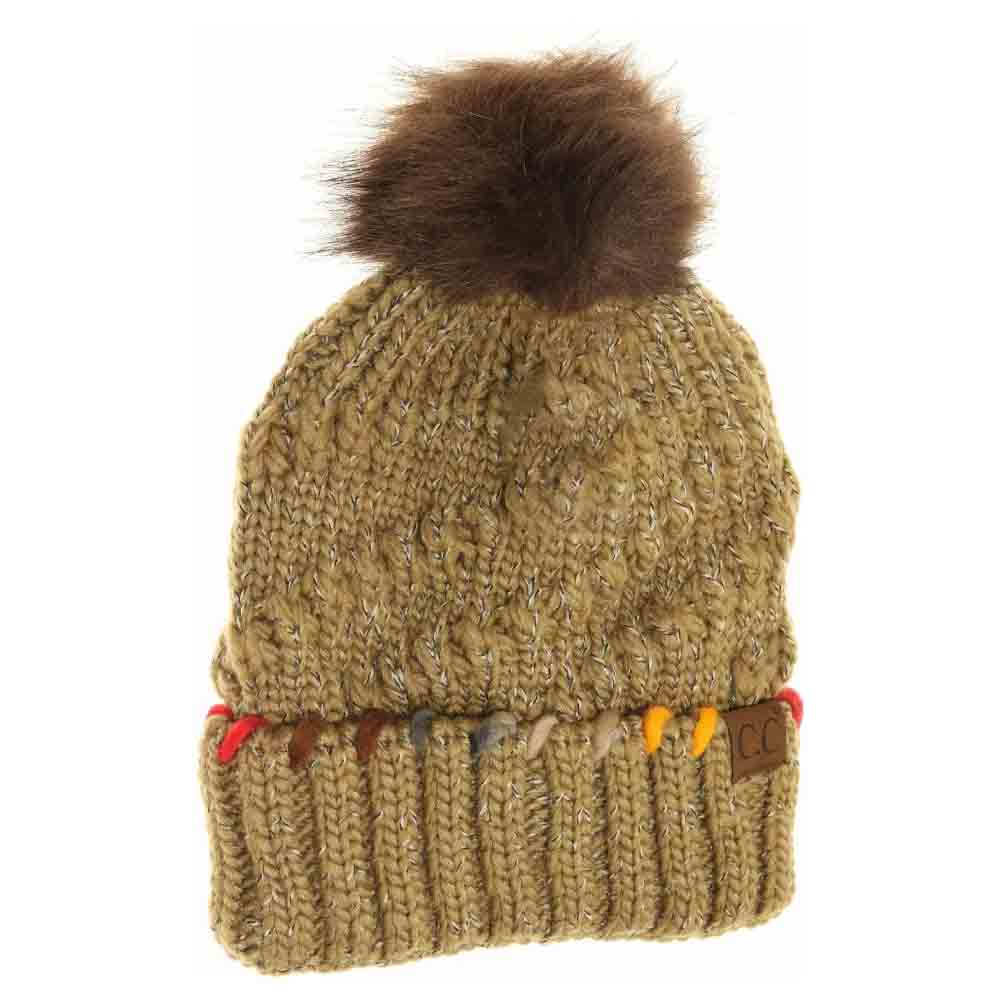 Fuzzy Lined Ombre Thread Accent Pom C.C Beanie