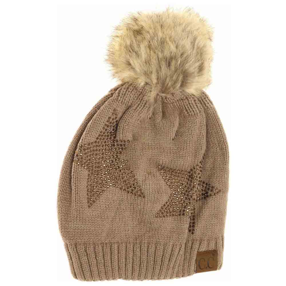 Rhinestone Star Fur Pom C.C Beanie