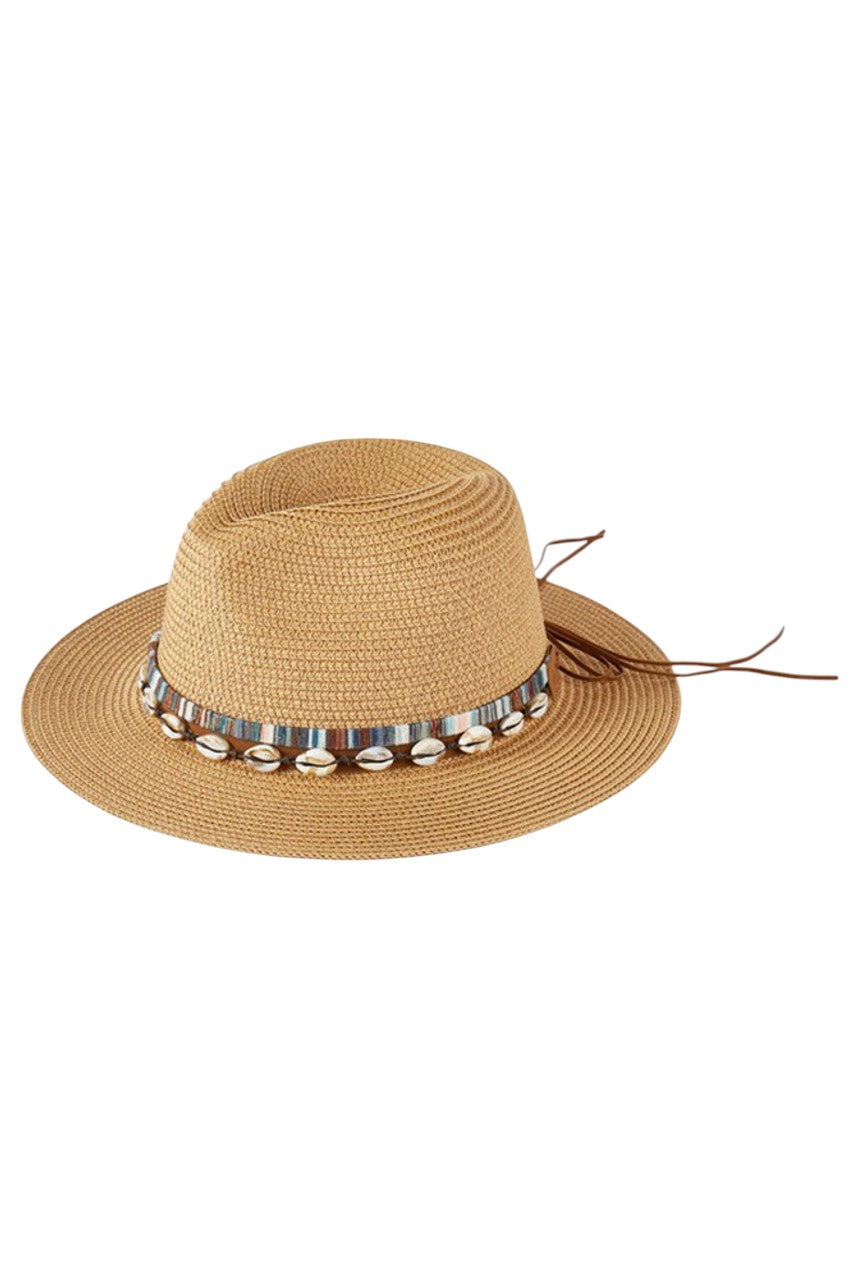 Women's Shell and Multi Color Band Trim Summer Sun Hat