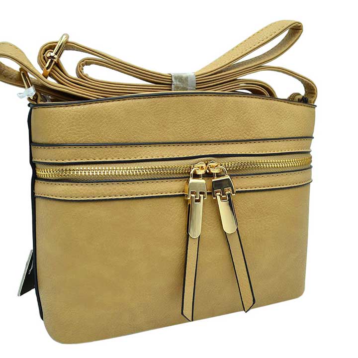 Zipper Detail Women's Crossbody Soft Faux Leather Bag