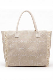 Boho Geometric Elephant Print Fringe Tote Bag