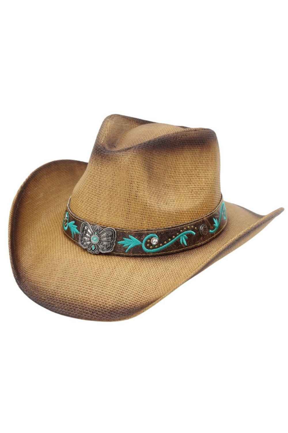 Butterfly Concho Turquoise Bloom Band Straw Cowboy Hat