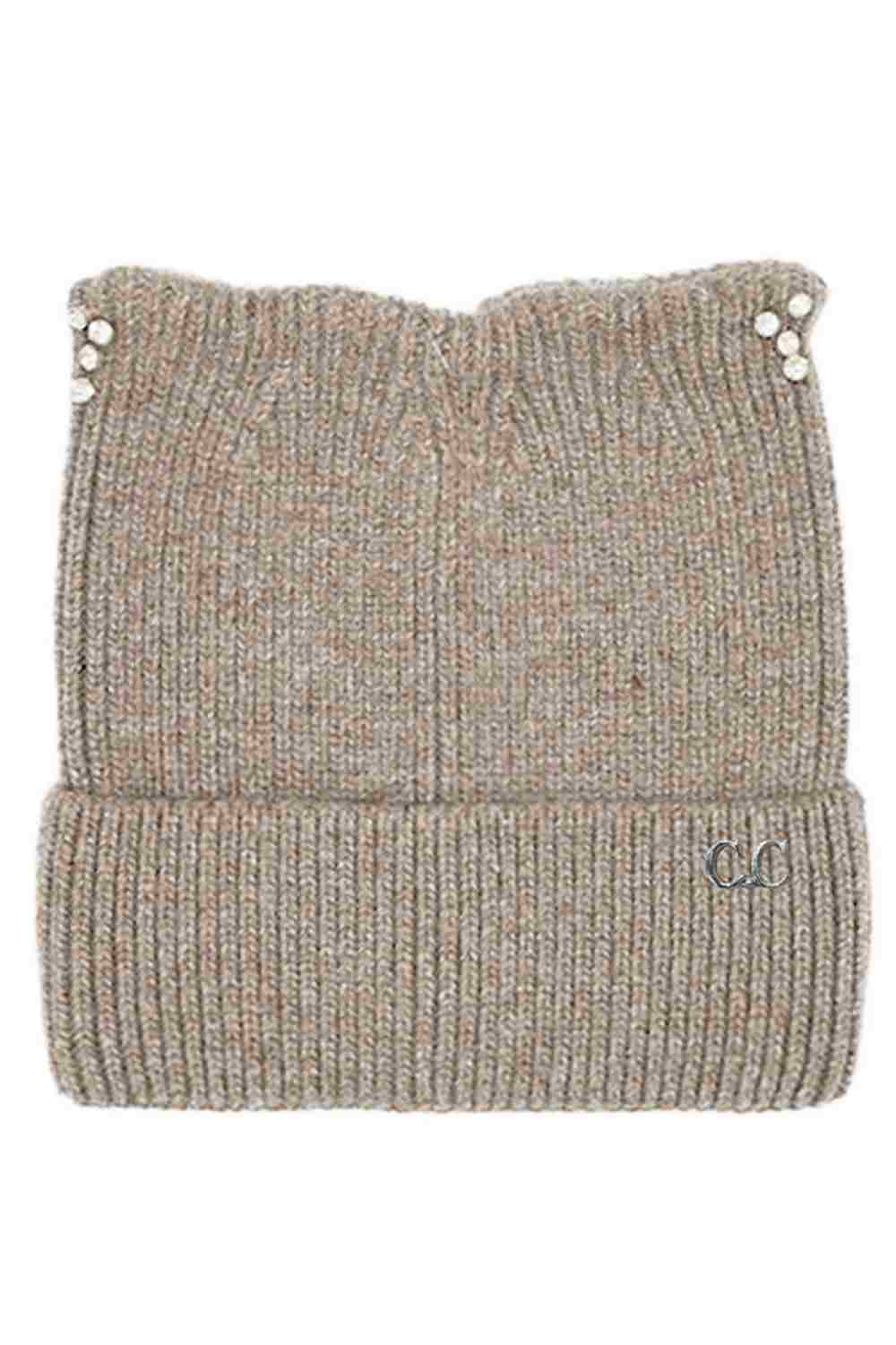 C.C Rhinestone Cat Ear Cuff Beanie Winter Hat