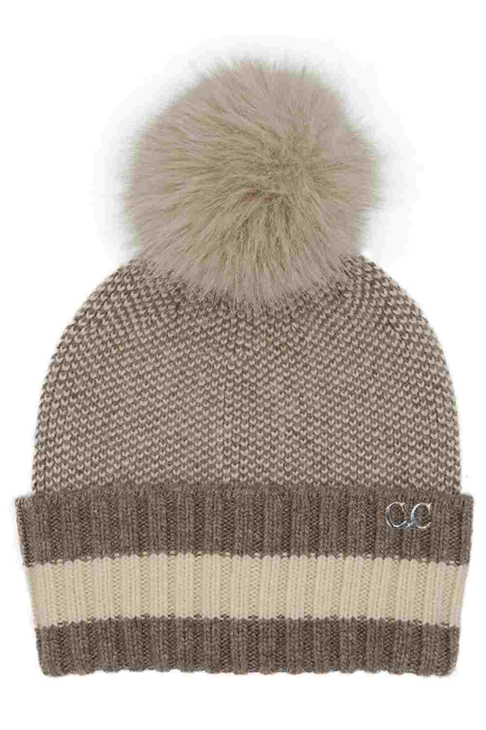C.C Two Tone Angora Stripe Point Cuff Beanie