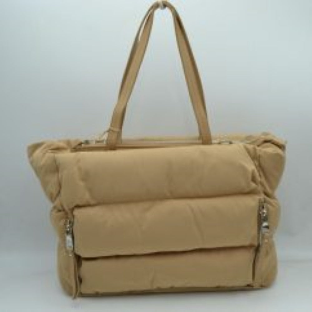 Padded Puffer Tote Bag with Front Zipper Pockets and Removable Strap