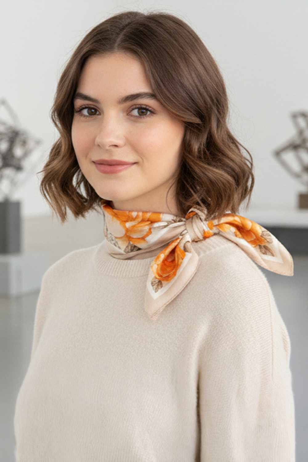Elegant Rose Floral Print Bandana Scarf