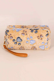 Faux Fur Paw Print Pouch Wristlet