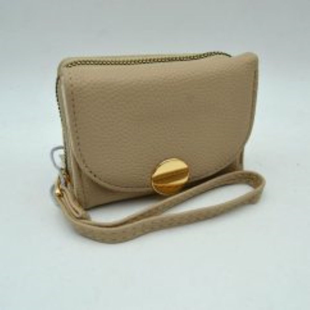 Textured Wristlet Wallet with Metallic Button Accent