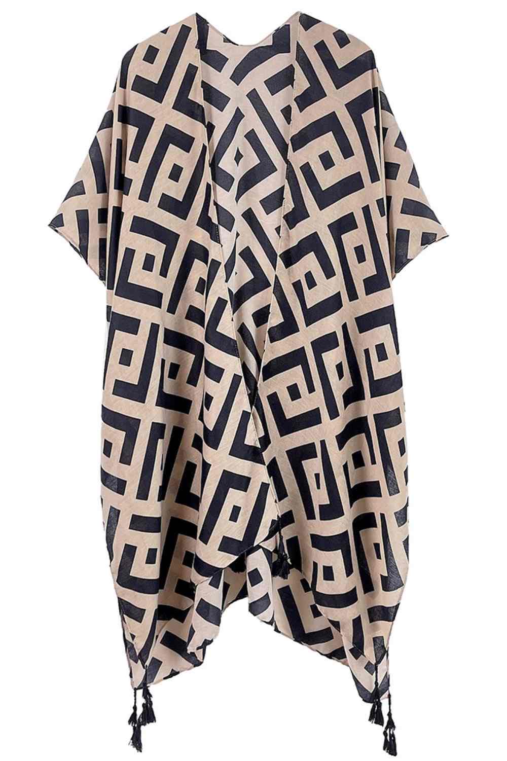 Geometric Pattern Print Tassel Kimono