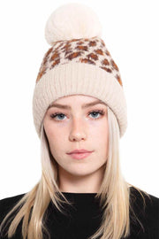 Leopard Pom Fleece Beanie