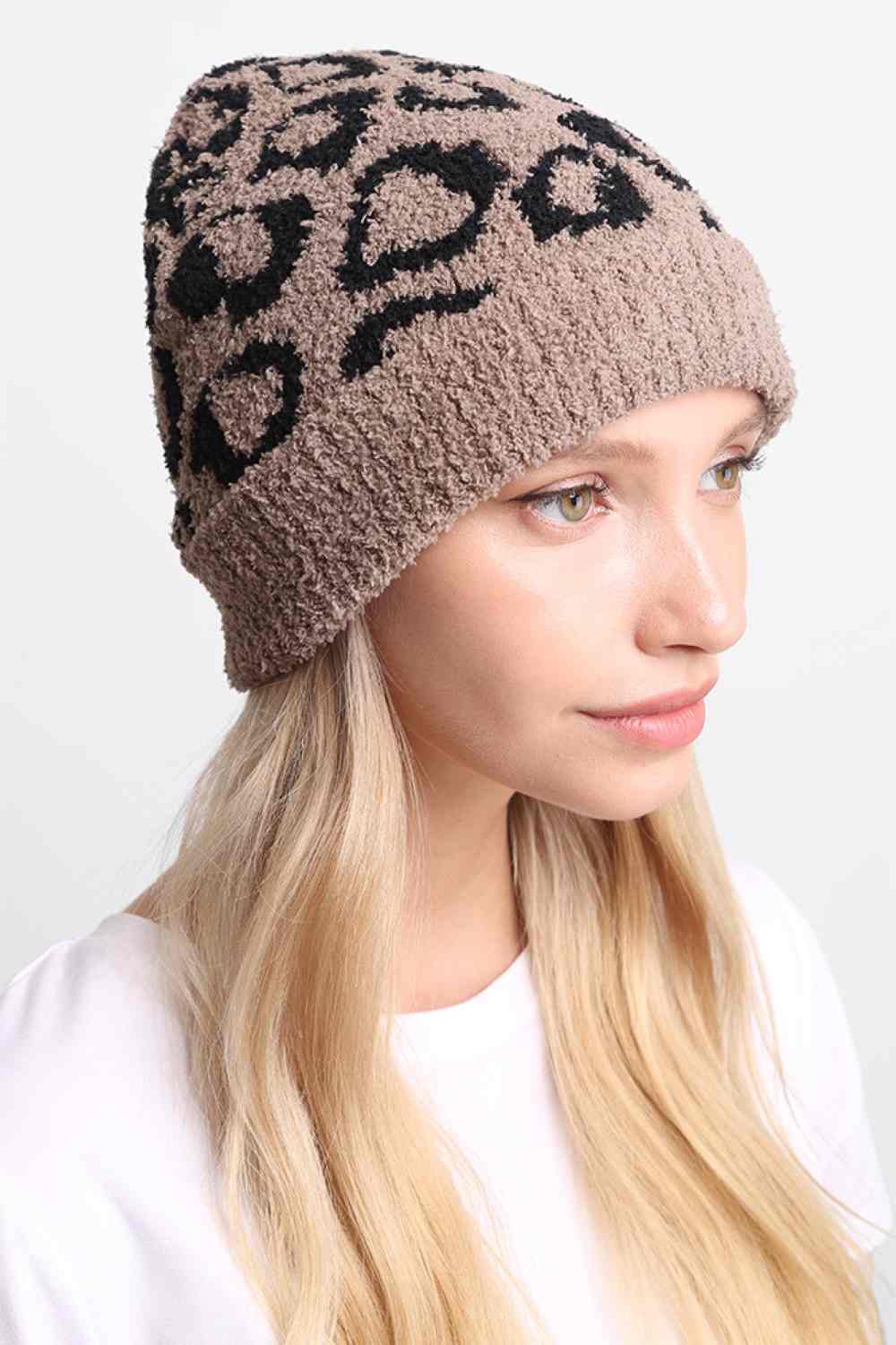 Leopard Print with Ribbed Trim Beanie