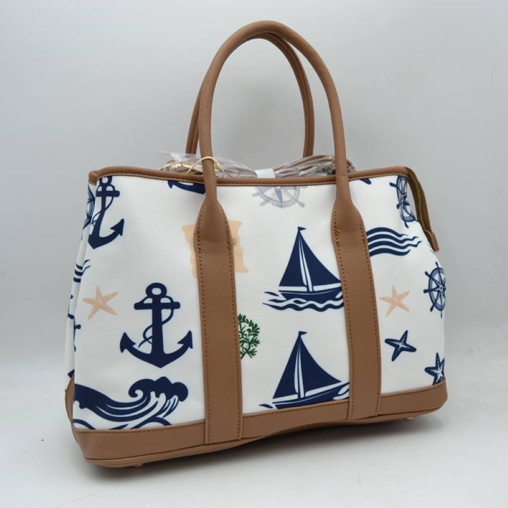 Maritime Adventure Canvas Tote – Monochrome Voyage Shoulder Bag