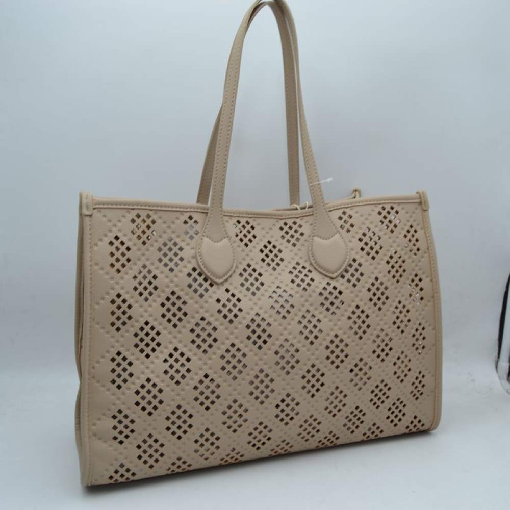 Midnight Perforated Lattice Tote – Elegant Laser-Cut Shoulder Bag
