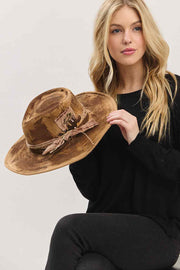 Rustic Cowgirl Feather and Band Fedora Hat
