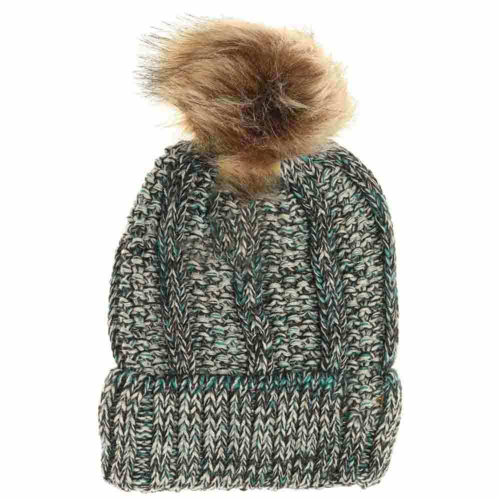 Fuzzy Lined Multi Tone Fur Pom C.C Beanie