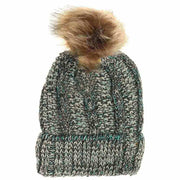Fuzzy Lined Multi Tone Fur Pom C.C Beanie