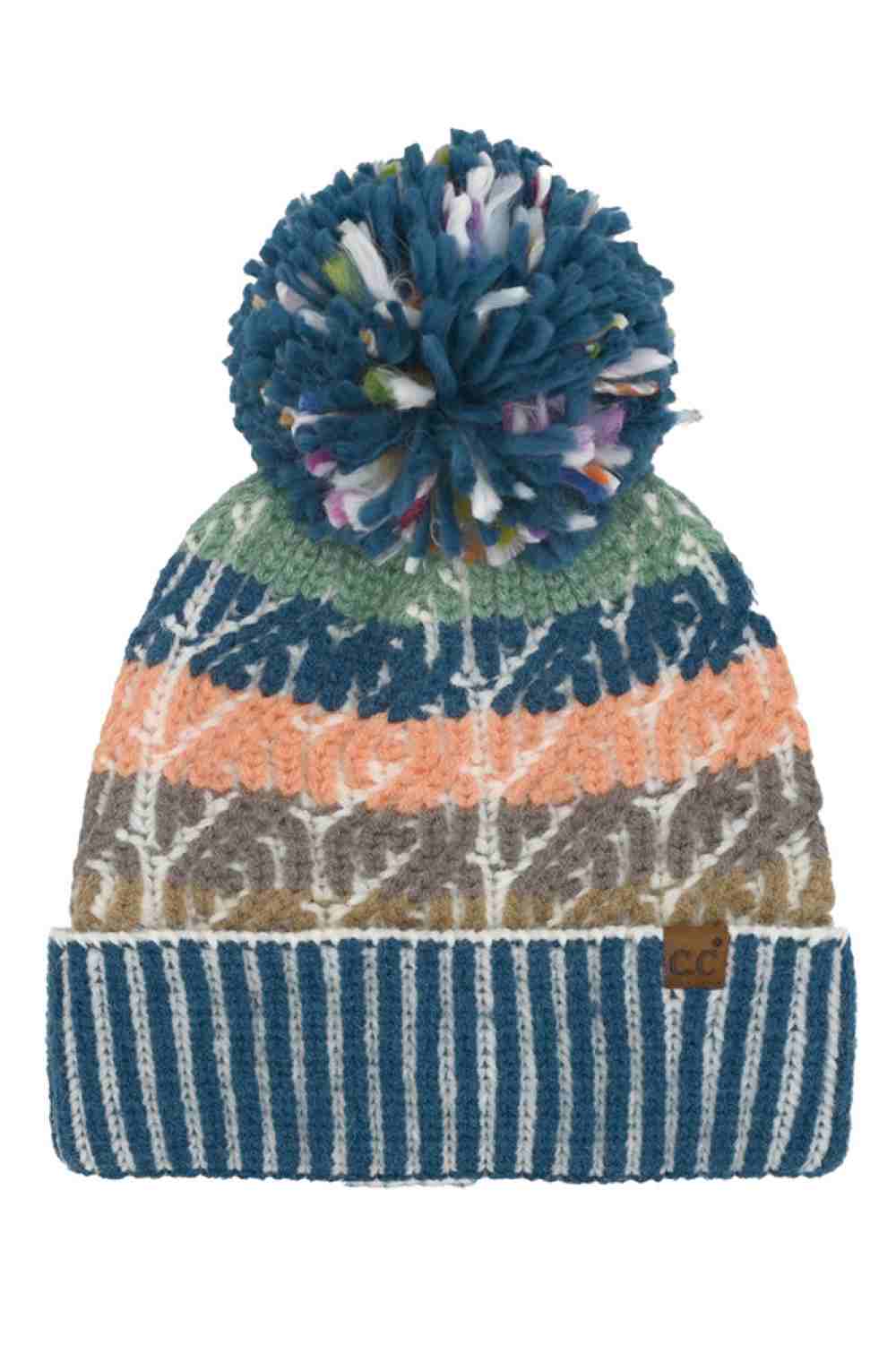 Cable Color Block Pom C.C Beanie