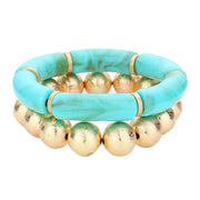 2PCS Resin Metal Ball Stretch Bracelets