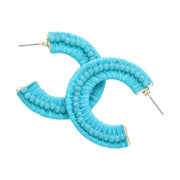 Faceted Bead Embellished Raffia Wrapped Hoop Earrings
