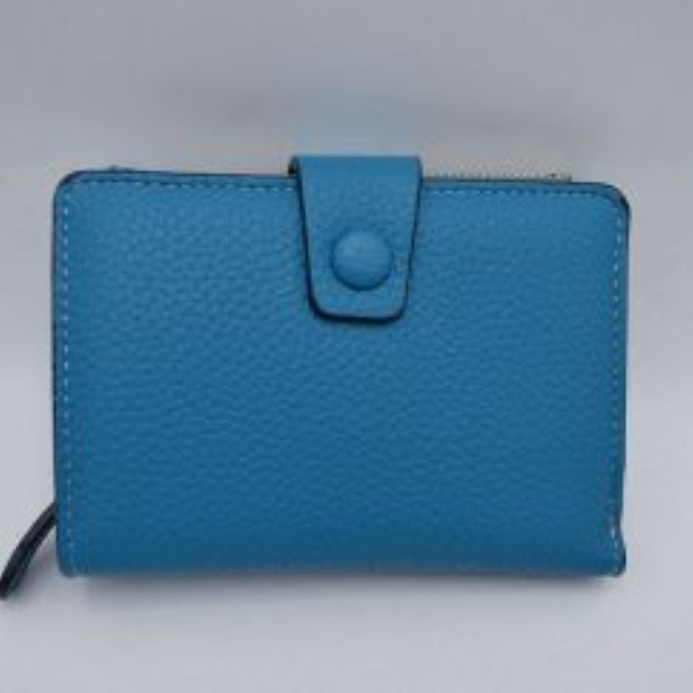 Compact Pebbled Everyday Wallet with Snap and Zipper Closure