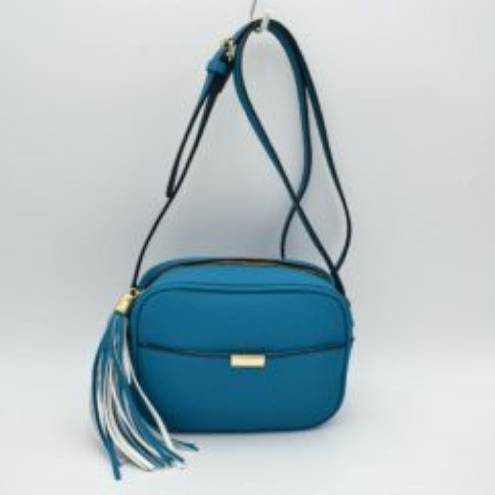 Pebbled Camera Crossbody Bag with Large Statement Tassel Accent