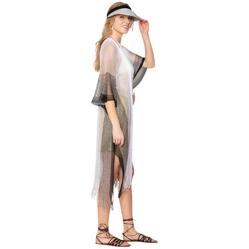 Two Tone Lurex Kimono Poncho