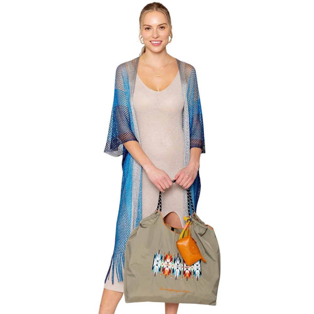 Two Tone Lurex Kimono Poncho