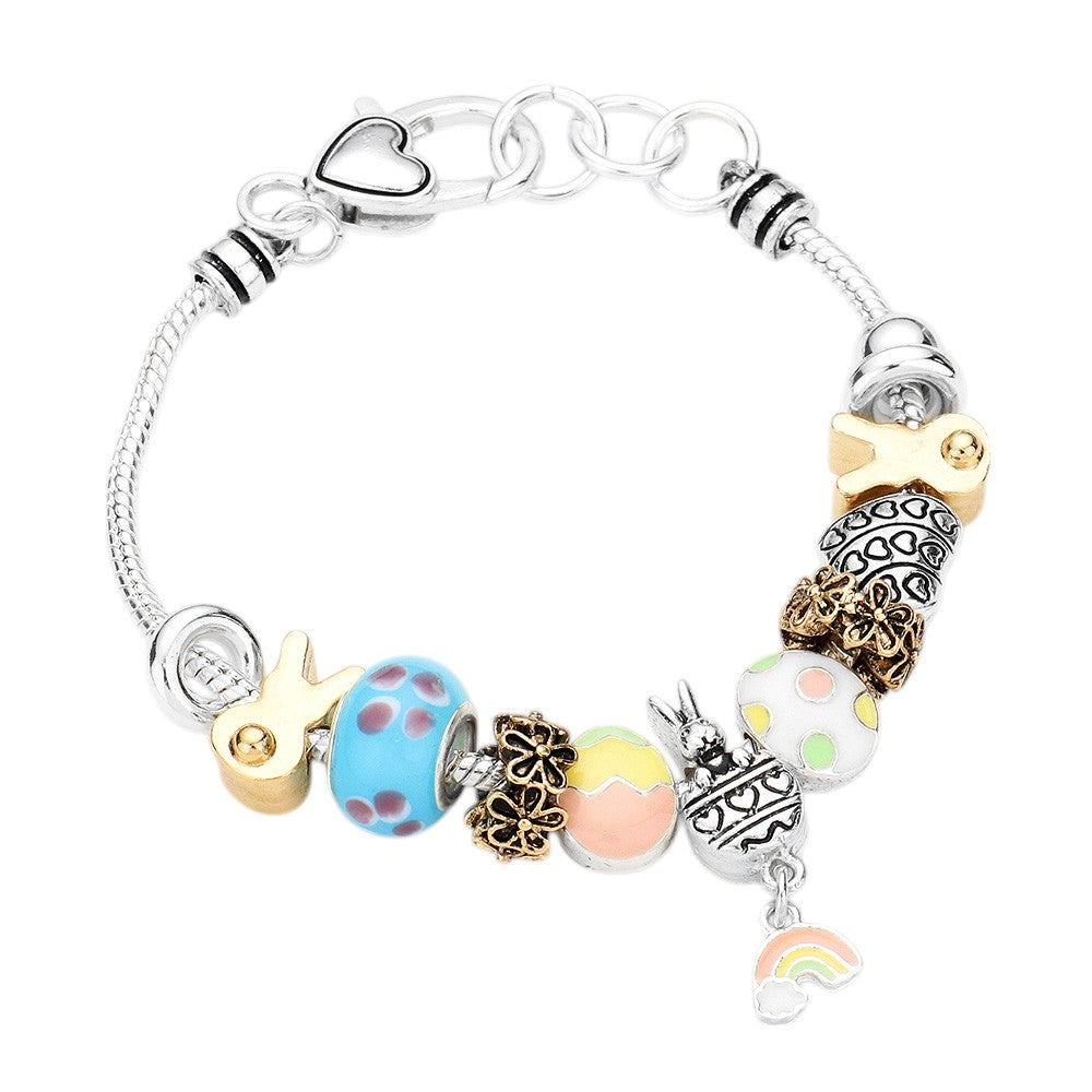 Metal Easter Bunny Enamel Egg Rainbow Bead Charm Bracelet