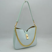 Chain Accent Shoulder Bag with Center Snap Closure