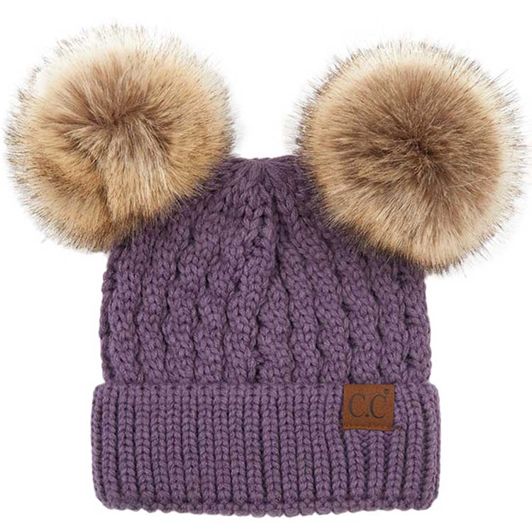 C.C Women's Double Pom All Over Cable Knit Beanie