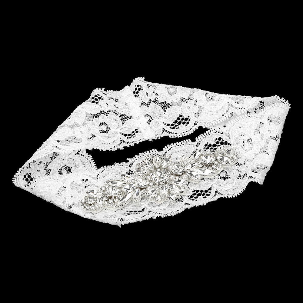 Marquise Stone Cluster Pearl Embellished Lace Stretch Wedding Garter